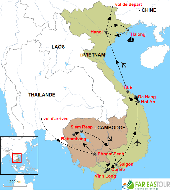 Carte-Circuit combiné Cambodge- Vietnam 17 jours