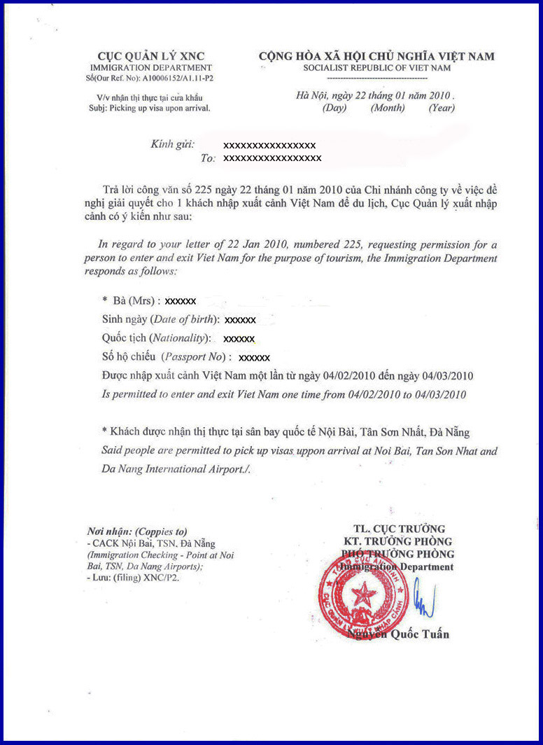 lettreinvitation pour le visa Vietnam