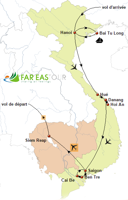 Circuit combiné Vietnam Cambodge – 12 jours-carte