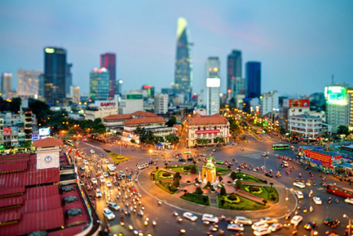 Un coin de Ho Chi Minh-Ville en vue au dessus.